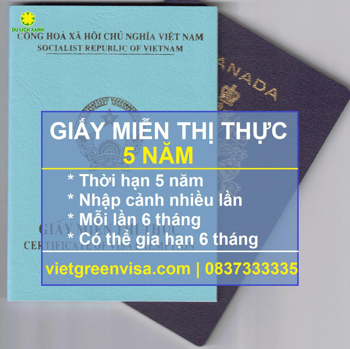Giấy Miễn thị thực Việt Nam 5 năm
