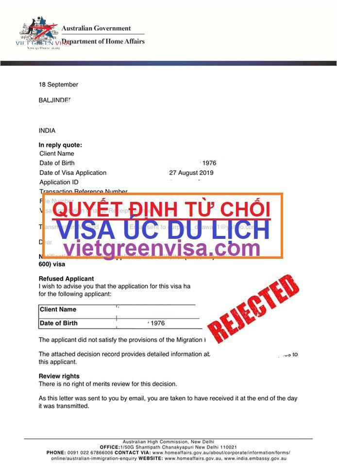 Visa Úc, visa du lịch Úc bị từ chối, Visa du lịch Úc, Viet Green Visa