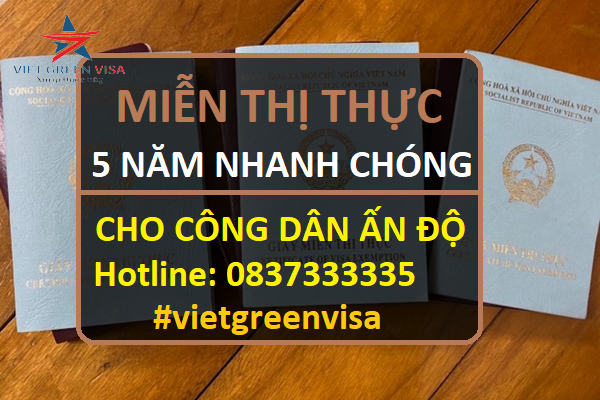 Giấy miễn thị thực, Giấy miễn thị thực cho người Ấn Độ, Giấy miễn thị thực 5 năm cho quốc tịch Ấn Độ, Viet Green Visa